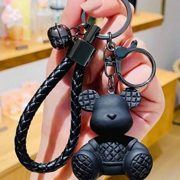 Handbags - Black Teddy Bear Purse Bag Charm Wristlet Keychain